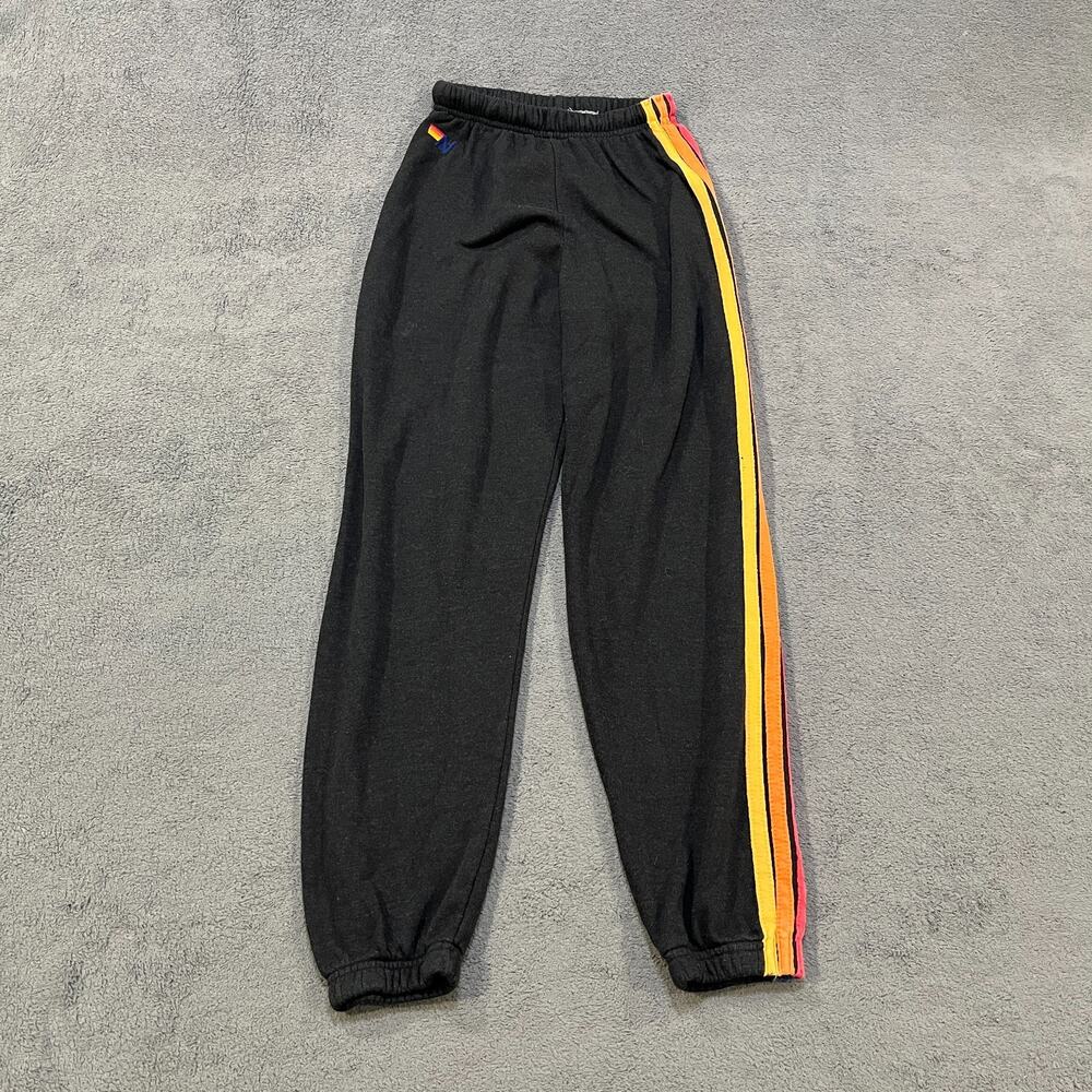 Aviator Nation 5 Stripe Black Rainbow Knit Jogger Sweatpants Women's Size XS